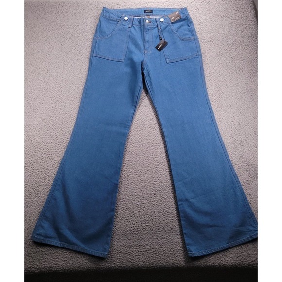 EXPRESS Jeans Size 12 70's Flare Mid Rise Blue Stretch Denim 32x33 NEW - Picture 2 of 13